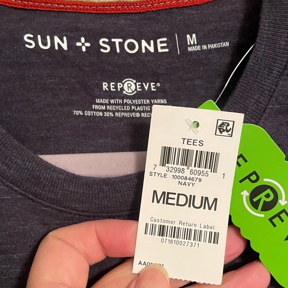 Sun + Stone men’s navy blue pocket tee Size M - Picture 3 of 4